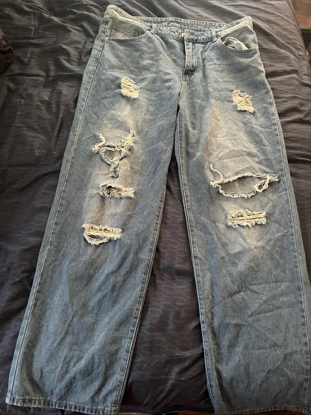 Men’s Light Blue Distressed Boot Cut Jeans